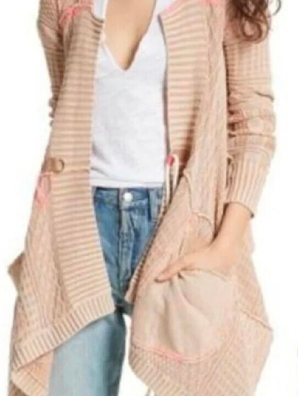 Free People Beige Knit Open Cardigan Sweater Medium